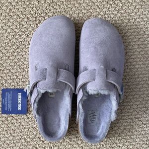 NWT! Birkenstock Boston Shearling Clogs Purple Fog sz 41/US 10